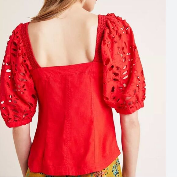 Anthropologie Maeve Red Button-Up Eyelet Top. - Picture 7 of 7